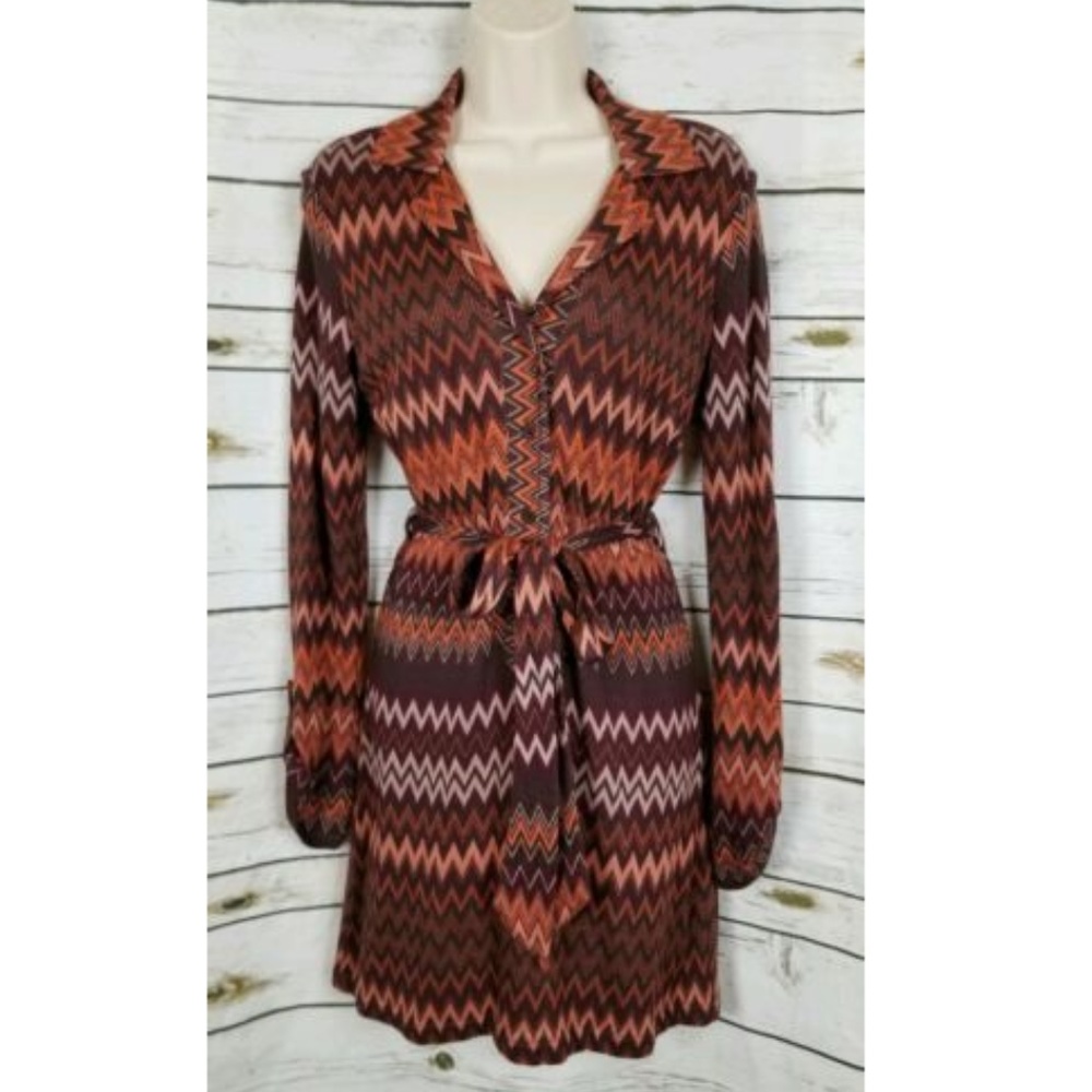 Hale Bob Chevron Knit Sweater Dress XS Belted